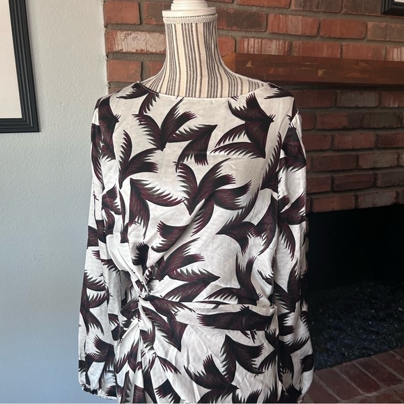 A.L.C. Freja Silk Palm Print Twist Knot Front Mini Dress in Eggshell Khaki Sz 4 - Picture 6 of 13
